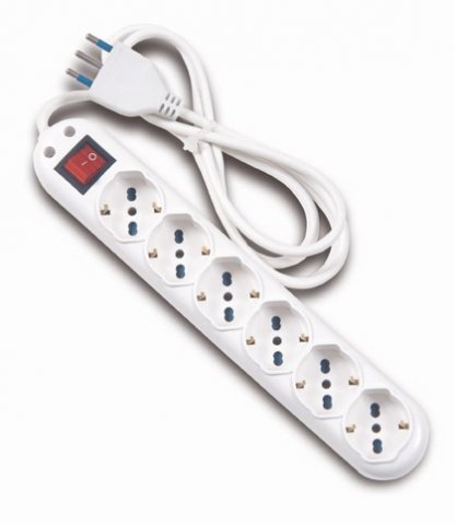 Silver Electronics 9632 - Base Multipla 6 Prese Con Interruttore E Cavo 3 Metri Bianco